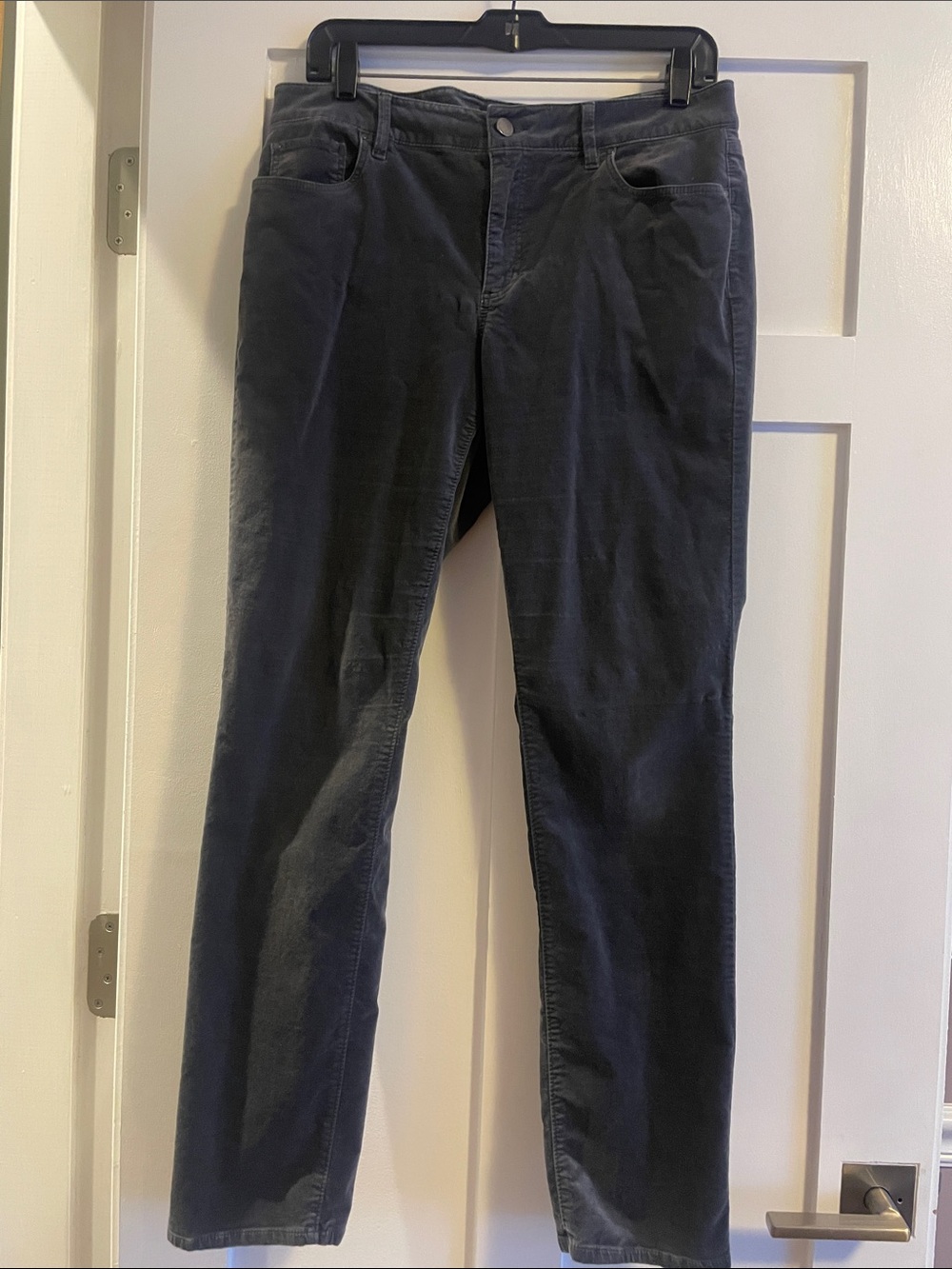 Women's Dark Gray Velvet Casual Pants - Classic Straight Fit